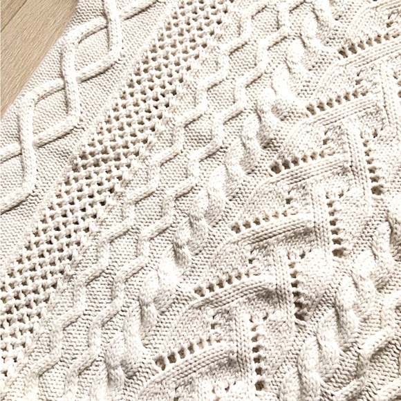 Hand Knit Cable Knit Drop Shoulder Lace Detailed Sweater in White - Picture 4 of 10